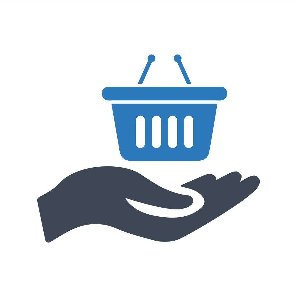Shopping basket in hand. Food inflation icon. Cost of living icon vector