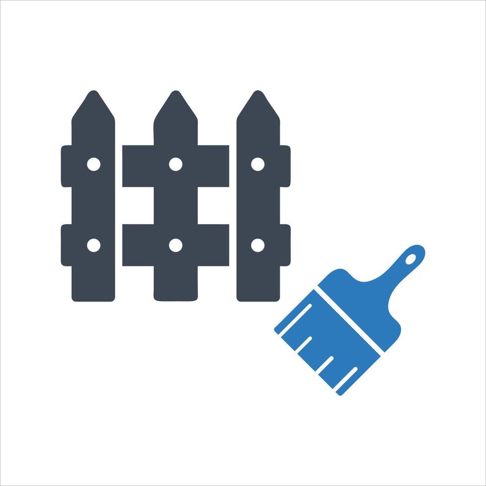 Painting a wooden fence. Paint brush and fence icon vector