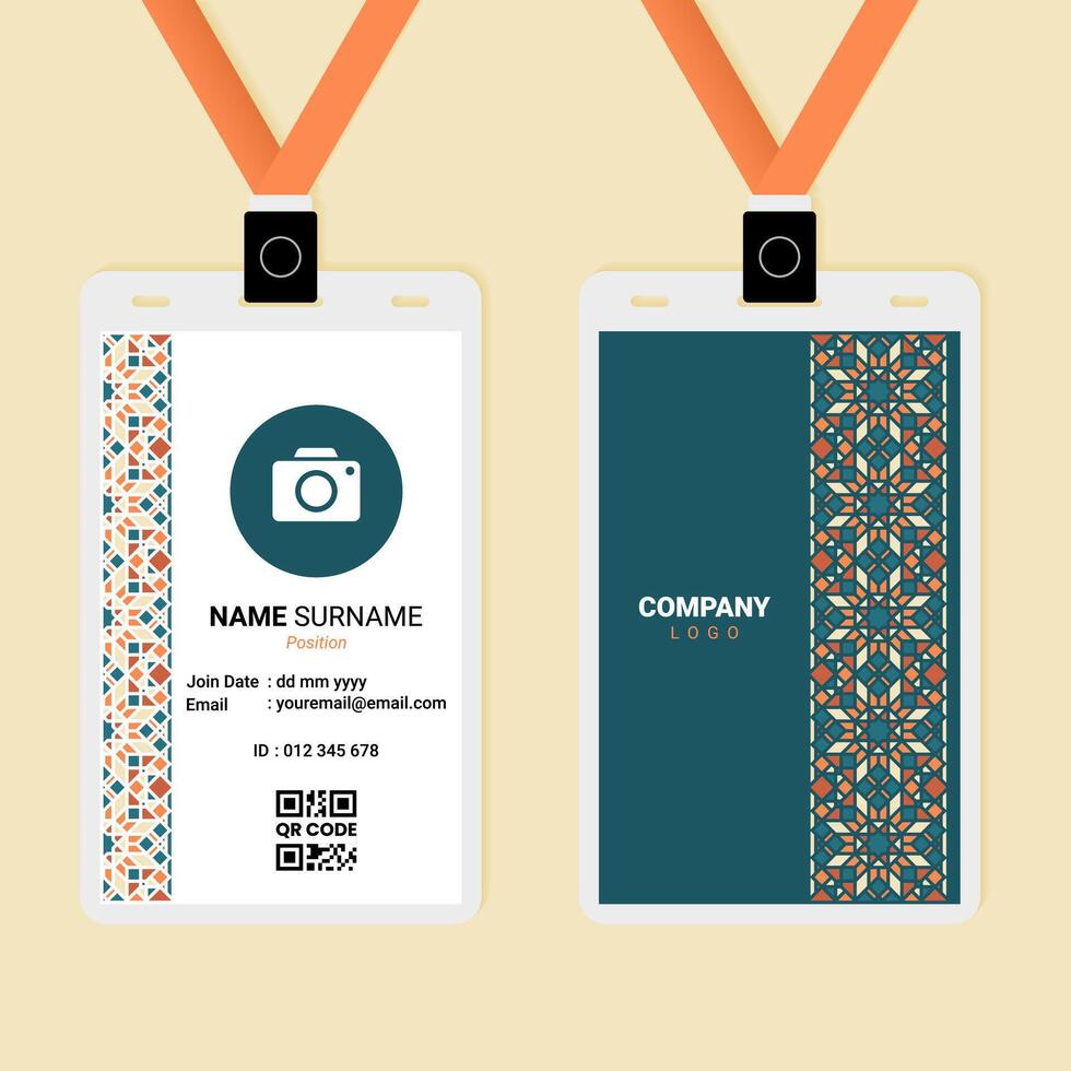 Islamic Oriental Ornament ID Card Design on Pastel Color vector