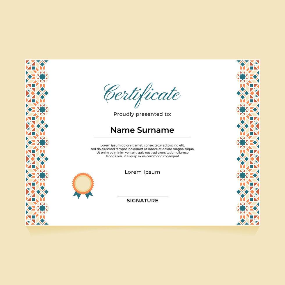 Islamic Oriental Certificate Design with Ornament on The Side vector
