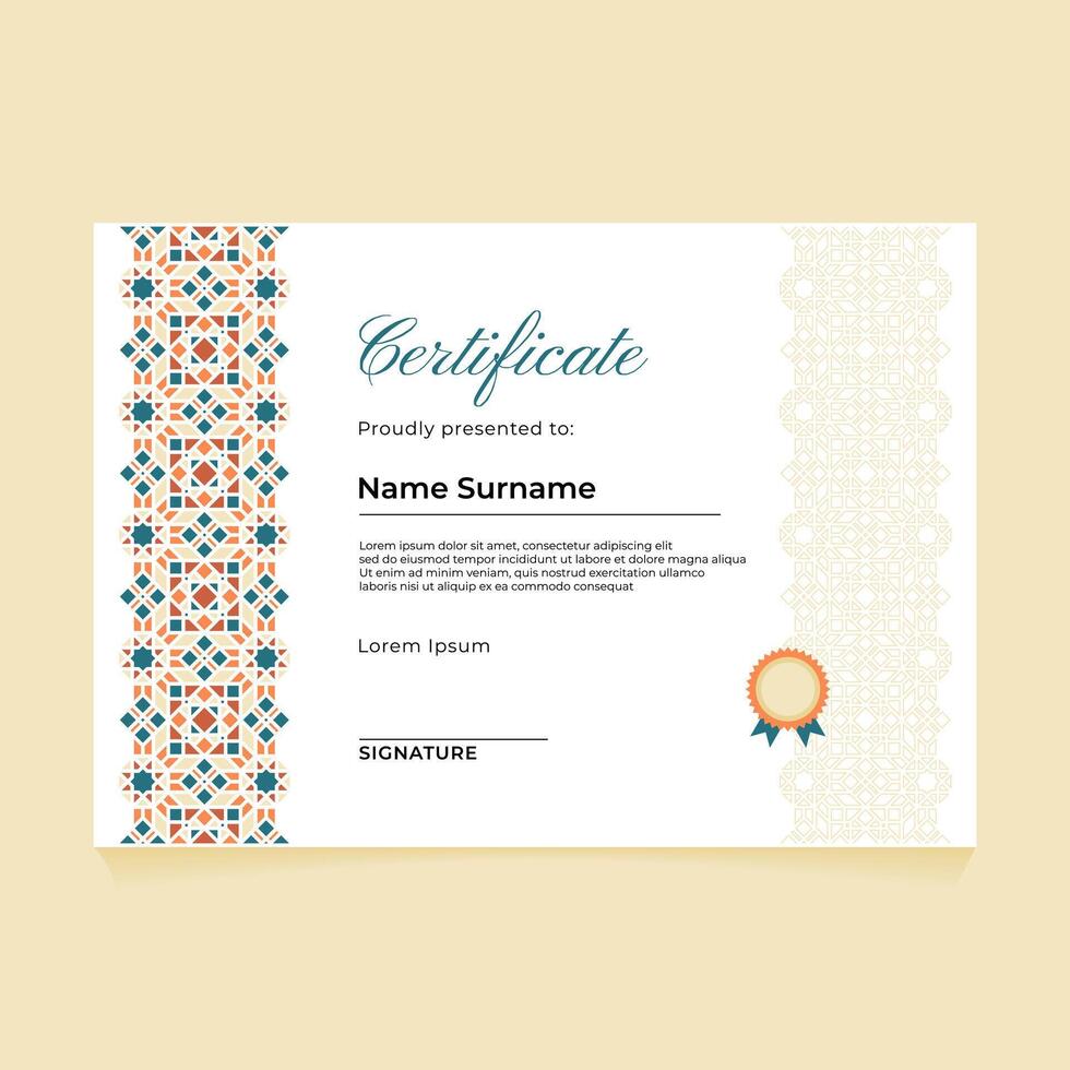 Islamic Oriental Ornament Certificate Design on Vintage Theme vector