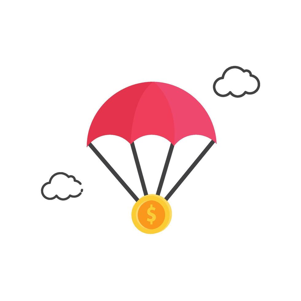 Red parachute holding gold coin vector