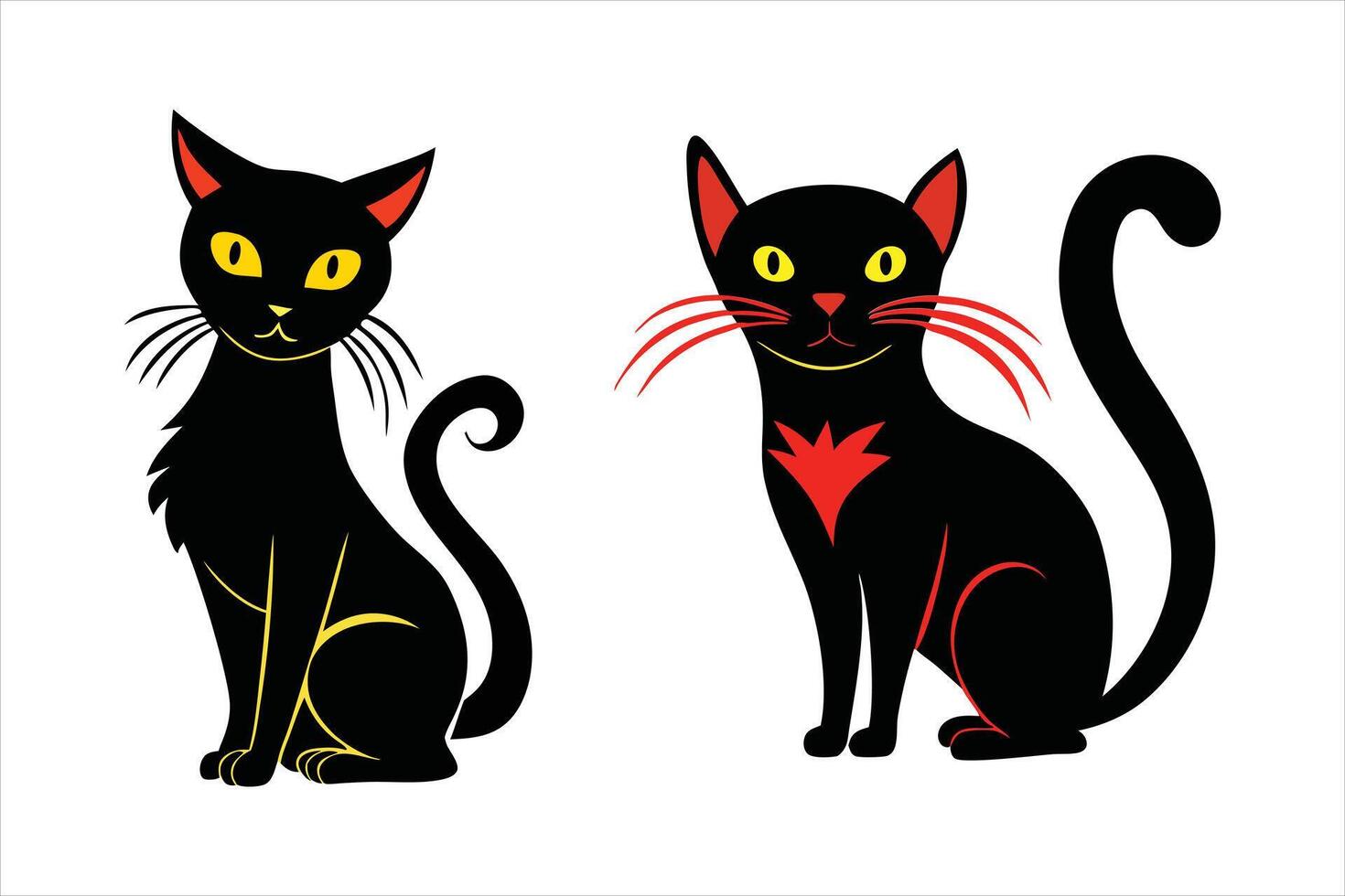 black and white cats set, Kitty Cats silhouette isolated on whit background vector