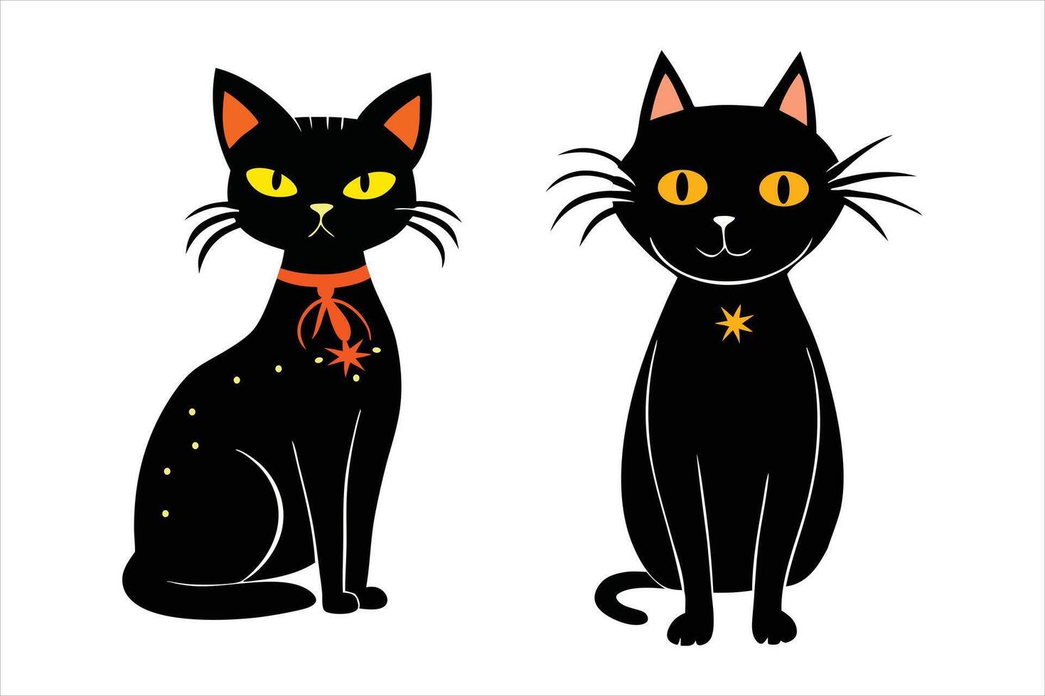 black and white cats, Cats silhouettes set isolated on whit background vector