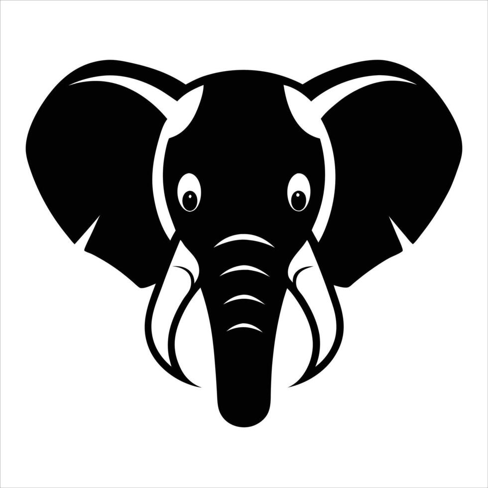 An elephant head is shown in black and white vector