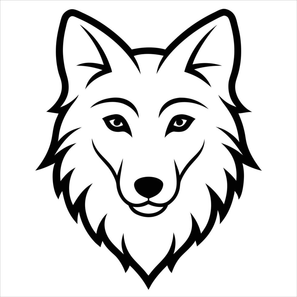 The wolf head is outlined in black and white vector