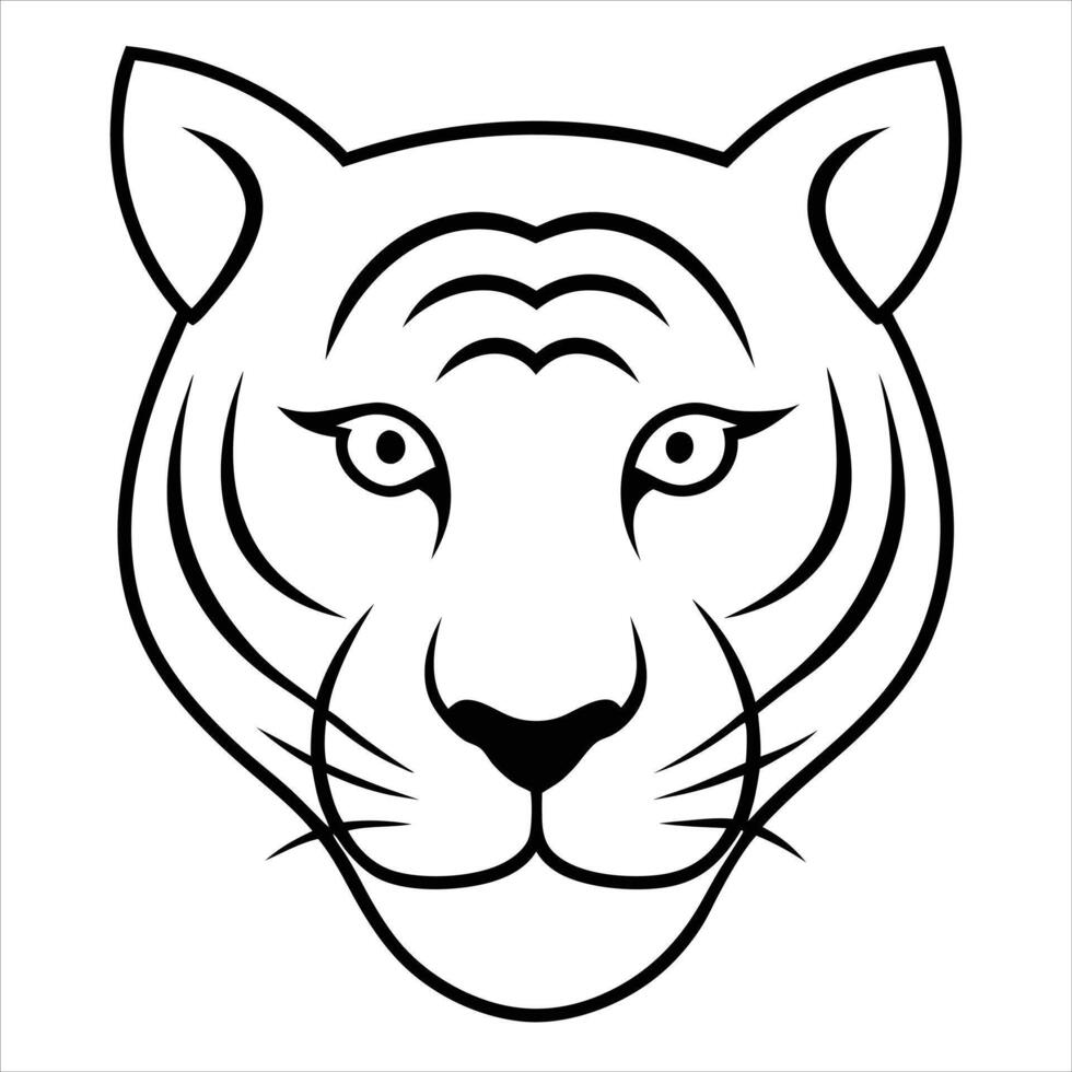 A tiger head is shown in black and white vector