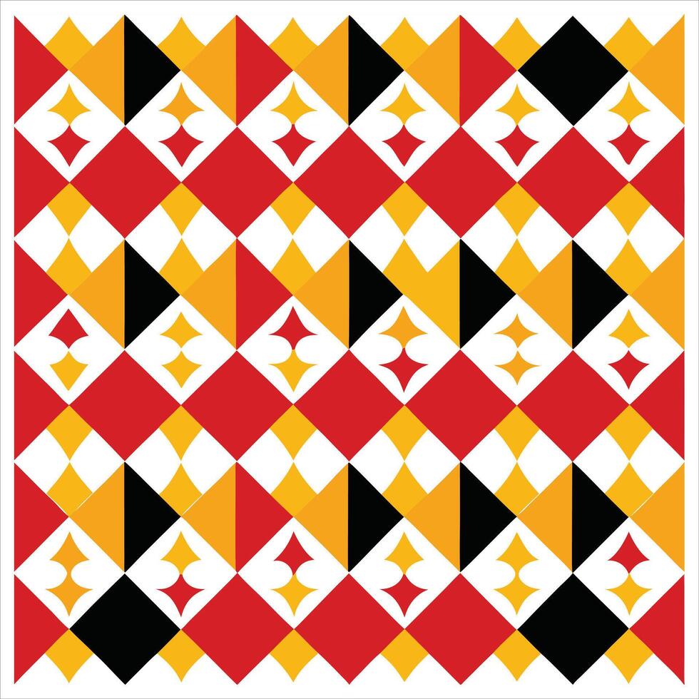 A quilt with red, yellow and black squares vector