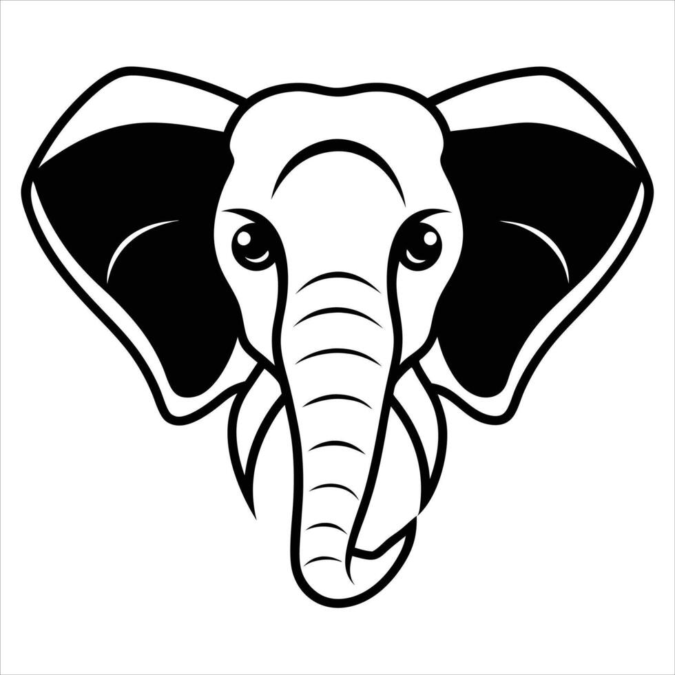 An elephant head with a black and white outline vector