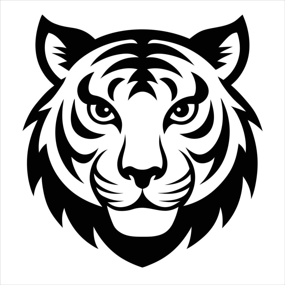 A black and white tiger head on a white background vector