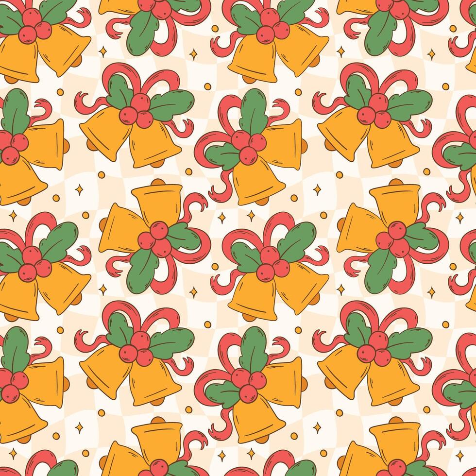Festive Bell Pattern With Holly And Ribbons Design vector