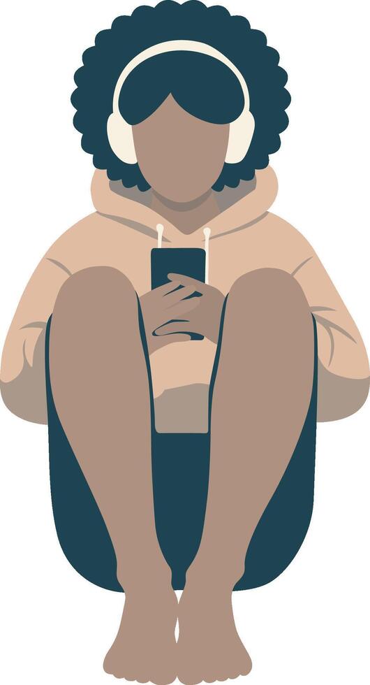 Woman Listen to Music on Phone. vector