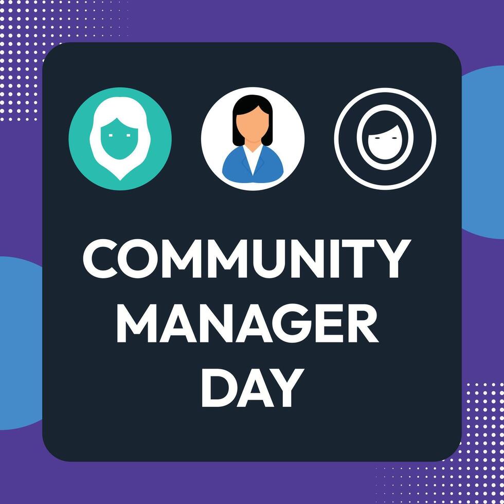 Community manager day poster design with face icons. vector