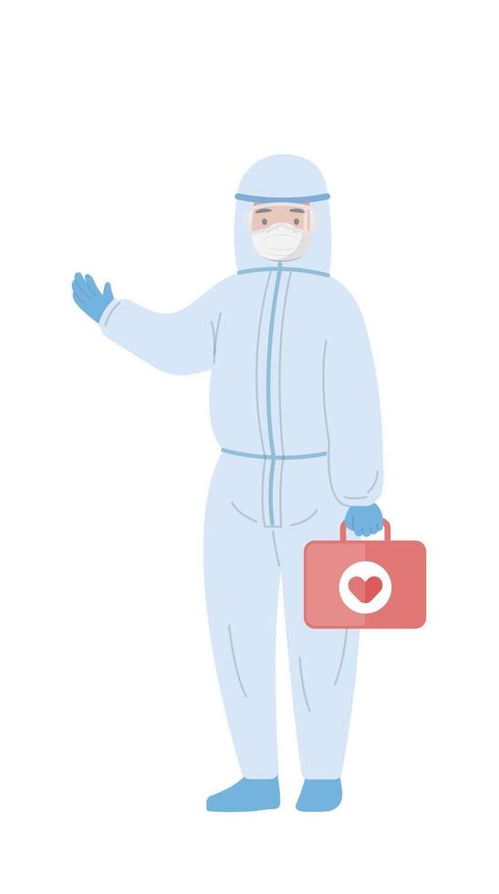 Nursing staff medical worker with gown or protective clothing isolated on white background, cartoon comic character vector
