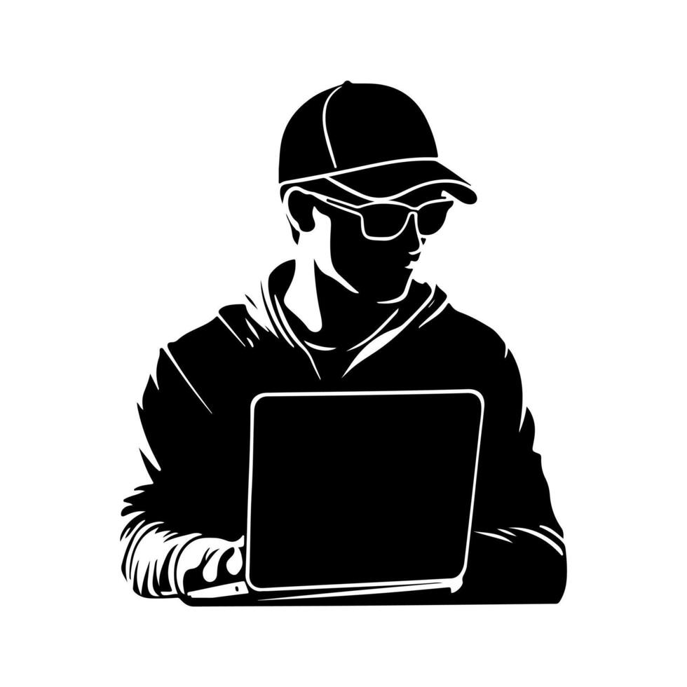 Single of Black silhouette of a app developer vector