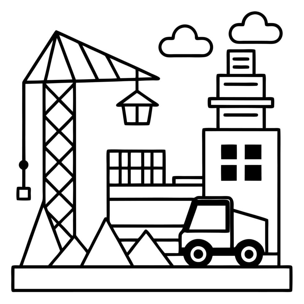 Construction site with crane and building vector