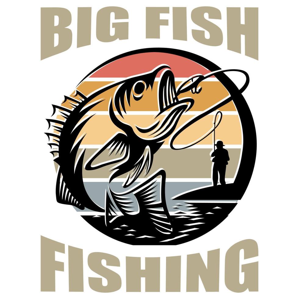 Big Fish Fishing T-shirt design. vector