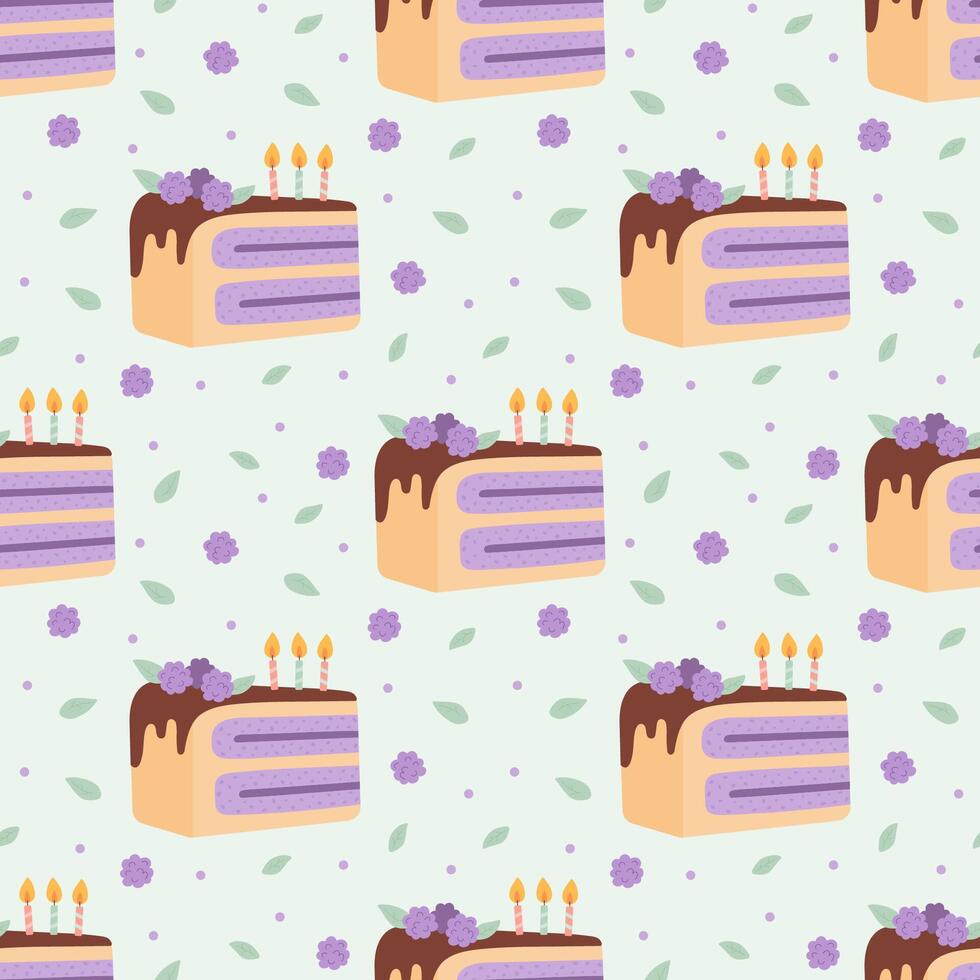 Seamless pattern with birthday piece of cake vector
