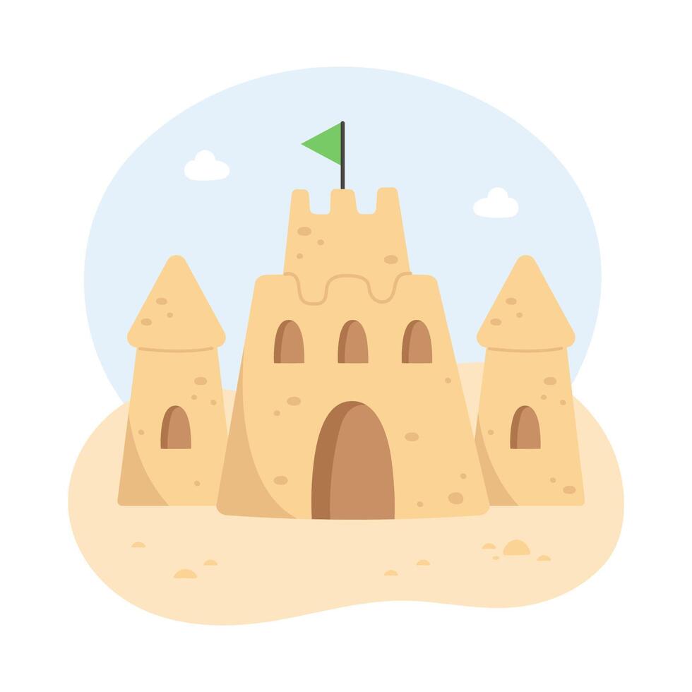 Yellow sand castle with towers and flag vector