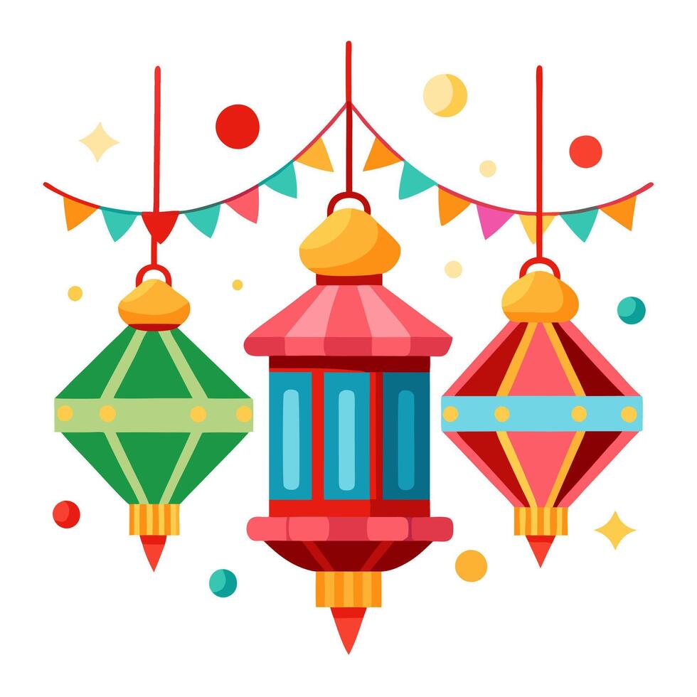 Festive lanterns with colorful holiday decorations vector