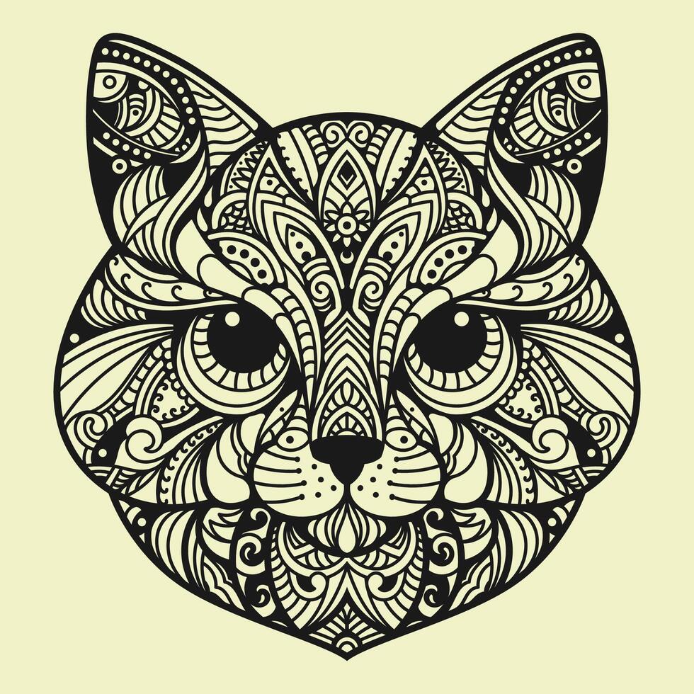 Cat outline illustration. High detail of line drawing. Black and white. Fit for coloring book, cover, background, element, poster, banner, tattoo, wall painting. Eps 10. vector