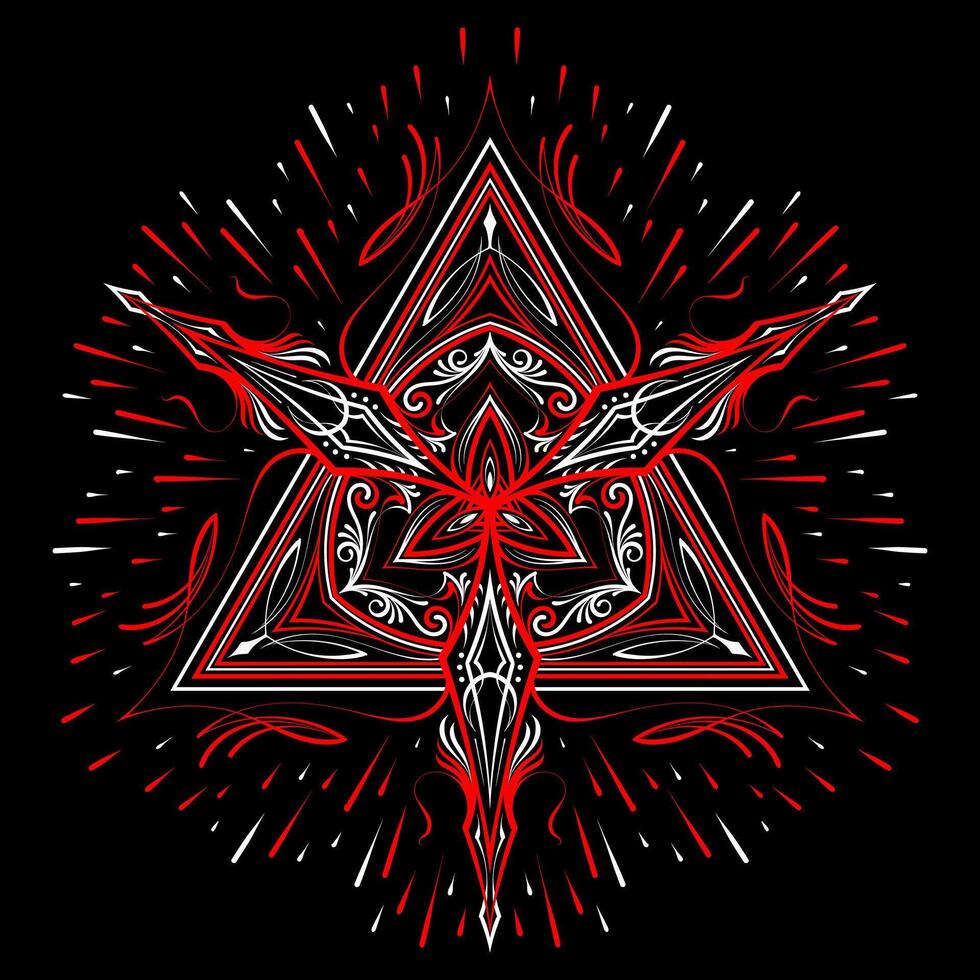 Triangle in the form of a mandala. Henna tatoo mandala. Red and white style. Decorative pattern in oriental style. Eps 10. vector
