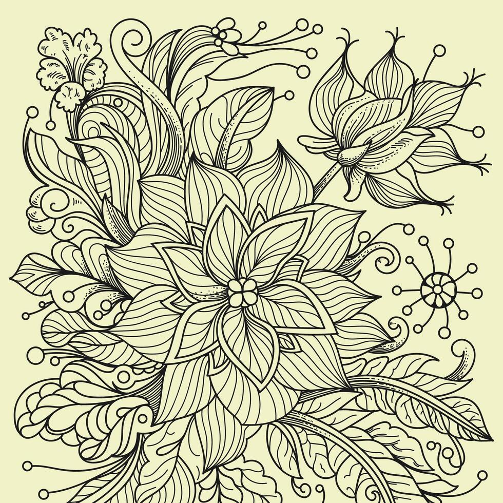 Flower illustration. High detail of line drawing. Black and white. Fit for coloring book, cover, background, element, poster, banner, tattoo, wall painting. Eps 10. vector