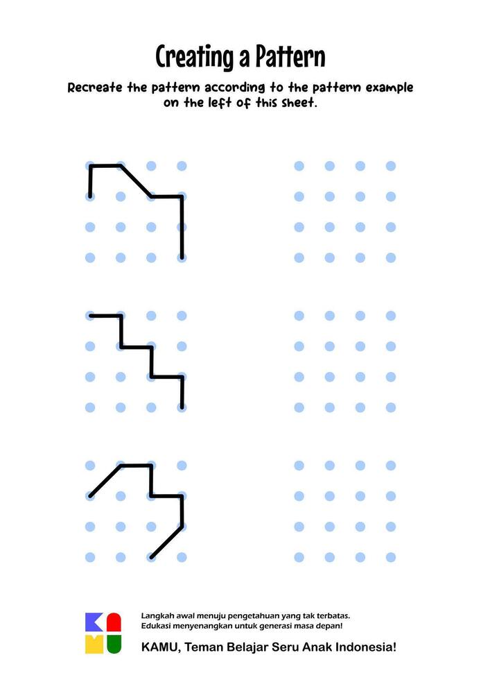 educativo juego para niños creando modelo con puntos educación hoja de cálculo imprimible a4 tamaño. atención ejercicio vector