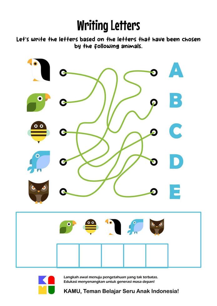 focus and logic exercise. writing letters based on the letters chosen by the animals educational game for children. preschool preschool worksheet. Education worksheet Printable A4 size. vector