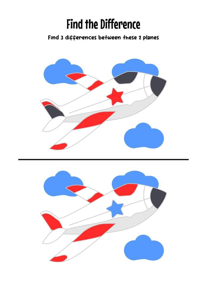 Find 5 differences. educational game for children. illustration of cartoon the plane. Education worksheet Printable A4 size. vector