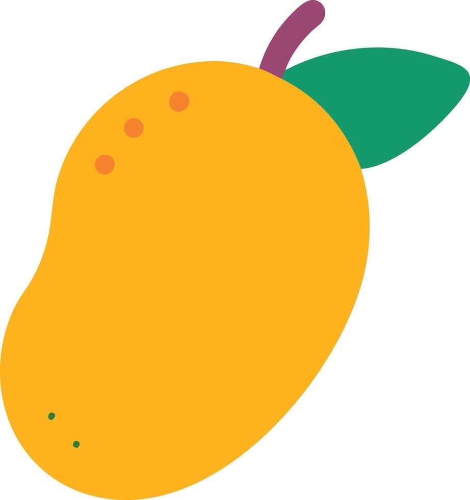 Minimalist Mango Illustration with Leaf Accent, Simple and colorful illustration of a mango with a leaf, featuring vibrant yellow and orange hues in a minimalist style. vector