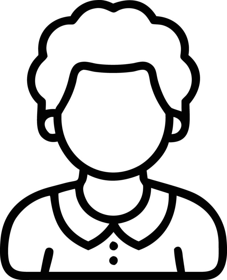 Female Avatar Icon in Line Art Style, Simple line art icon of a woman with short curly hair and collared shirt, representing a generic female avatar or profile image. vector
