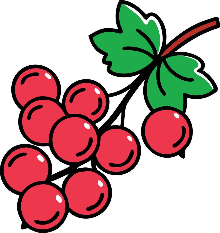 Cartoon Illustration of Red Currant Branch, illustration of a red currant branch with bright red berries and green leaves in a simple, cartoon style. vector
