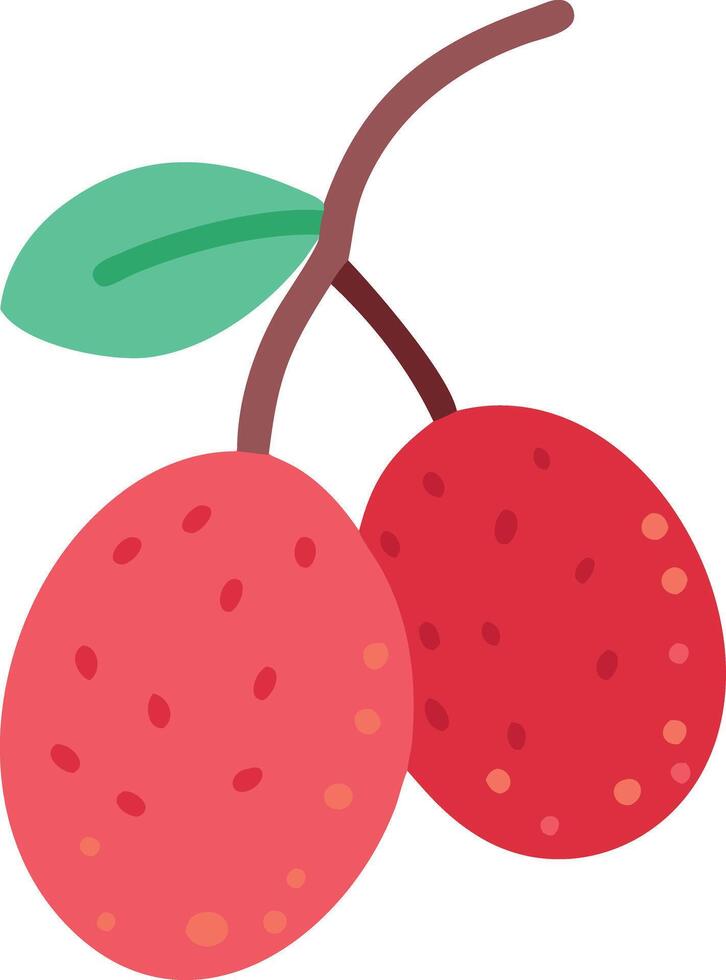 Cartoon Illustration of Lychee Fruits with Leaves, illustration of two pink lychee fruits with green leaves in a simple, cartoon style, perfect for tropical or exotic fruit themes. vector