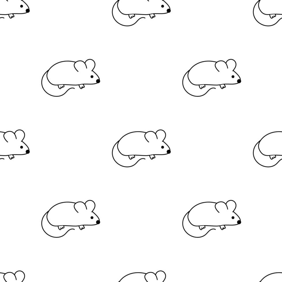 Seamless pattern with Cute mouse. Outline, Doodle, Line Art. Animal Background. Flat illustration. vector