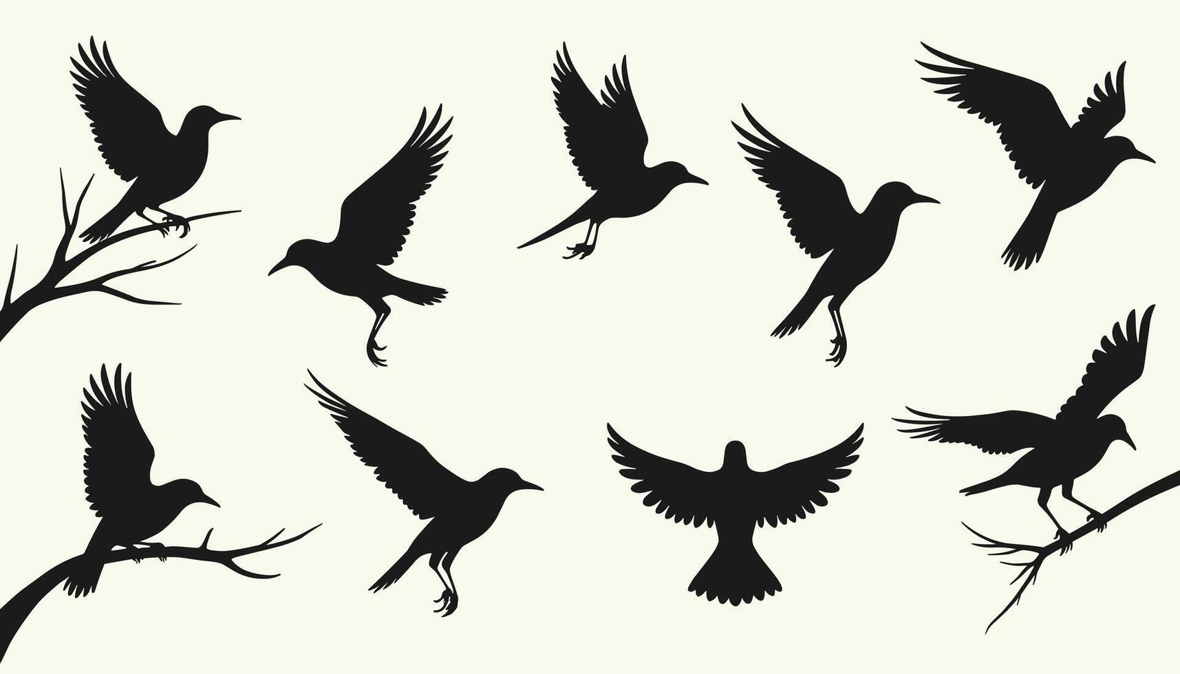Silhouettes of birds in flight against a light backdrop, capturing the elegance and freedom of avian motion. vector