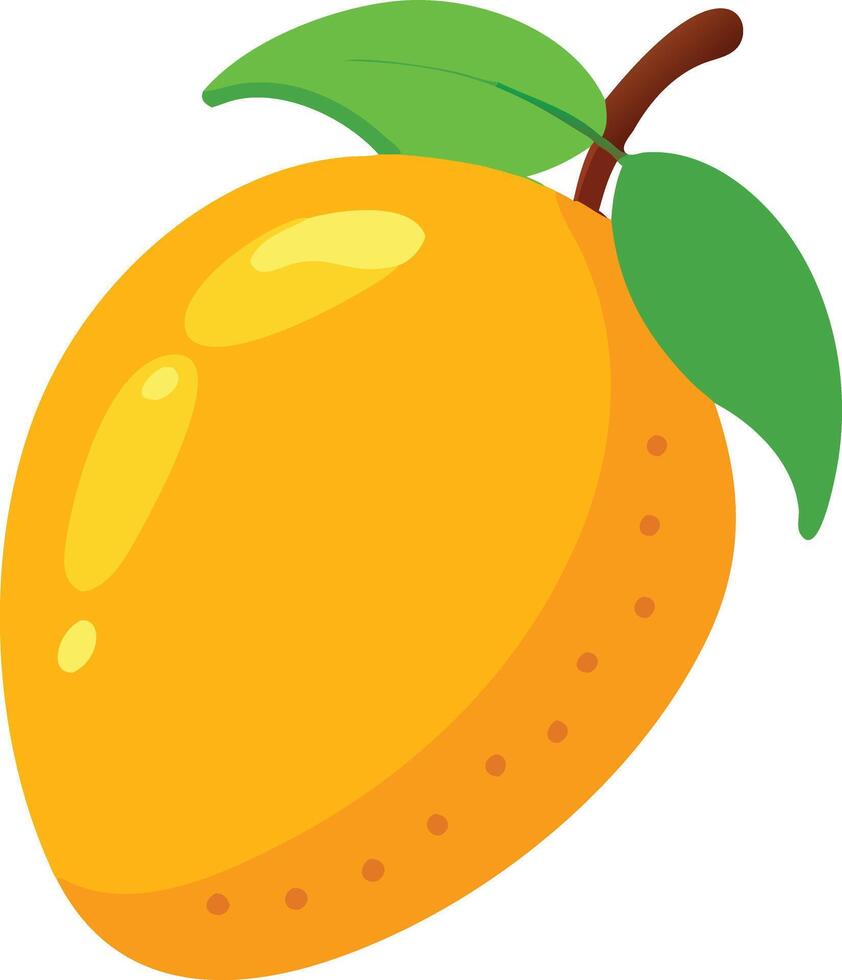 Minimalist Mango Illustration with Leaf Accent, Simple and colorful illustration of a mango with a leaf, featuring vibrant yellow and orange hues in a minimalist style. vector