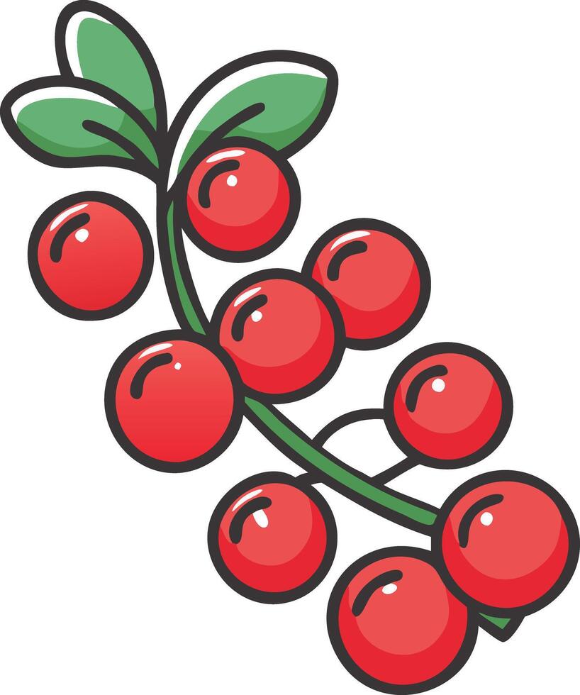 Cartoon Illustration of Red Currant Branch, illustration of a red currant branch with bright red berries and green leaves in a simple, cartoon style. vector