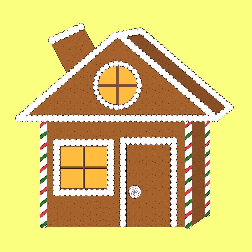 Festive gingerbread house with frosting and candy decorations, perfect for Christmas and New Year holiday themes. vector