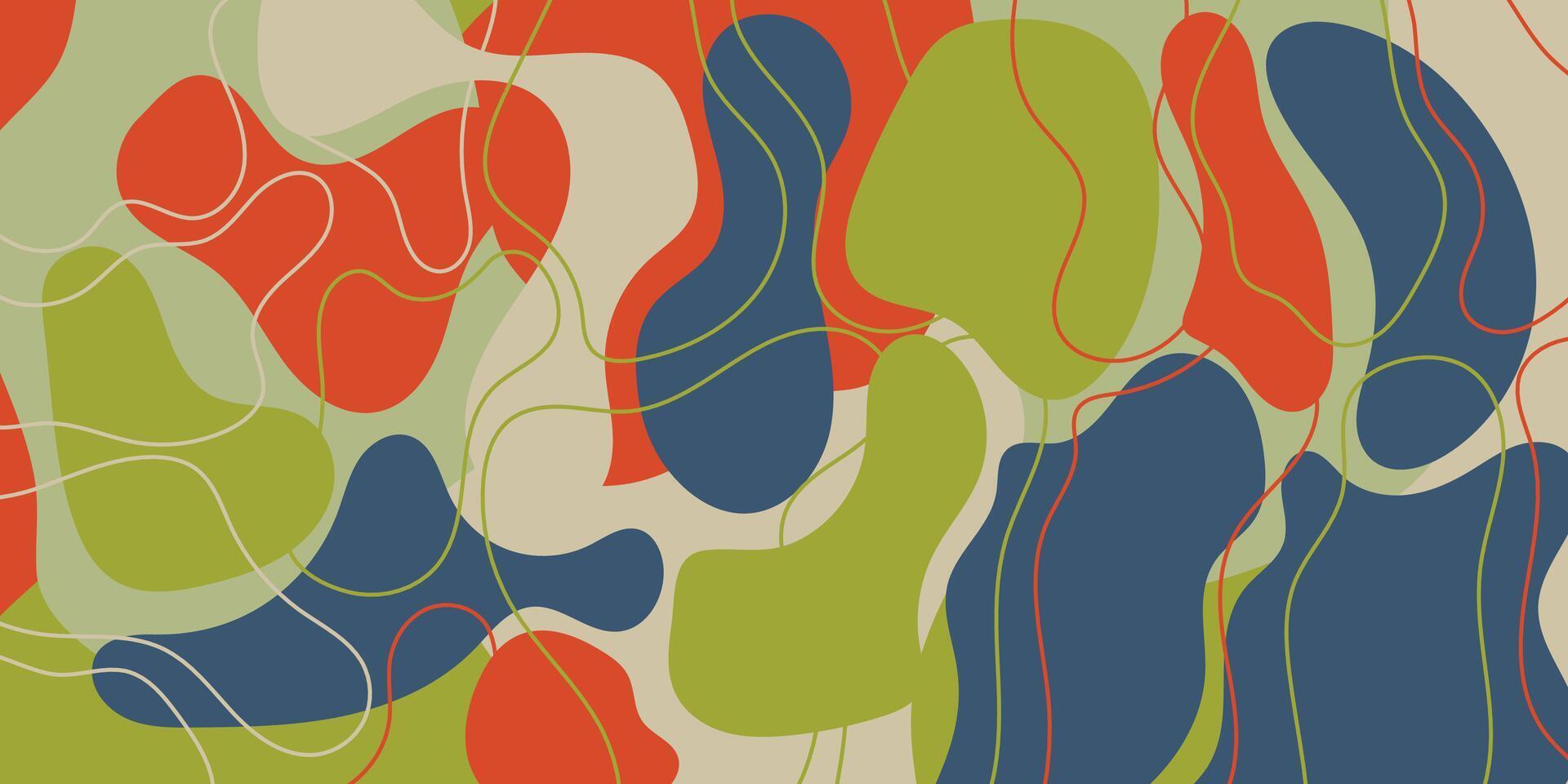 Abstract pattern with blue, green, orange, and beige. Suitable for backgrounds, textiles, packaging, and digital designs with a vibrant color scheme. vector