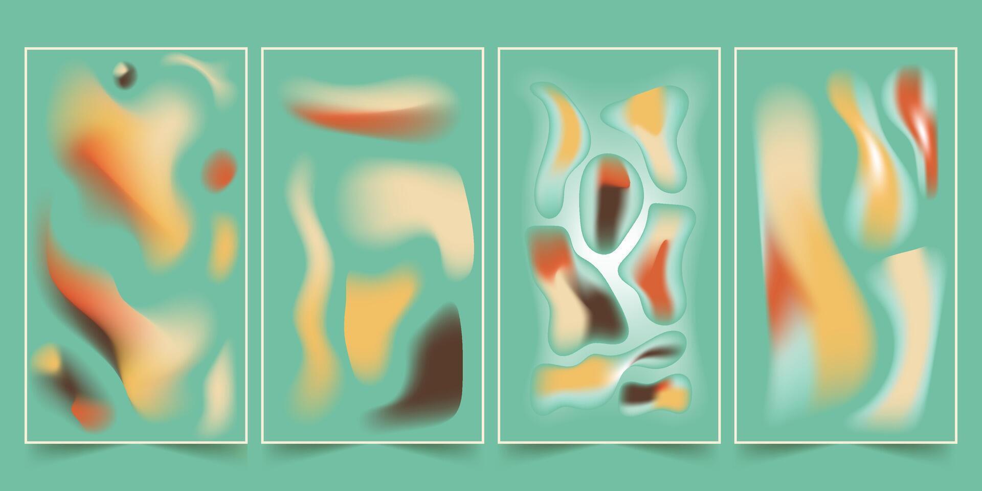 A set of four abstract compositions featuring vibrant gradient shapes. Perfect for modern and trendy design projects. vector