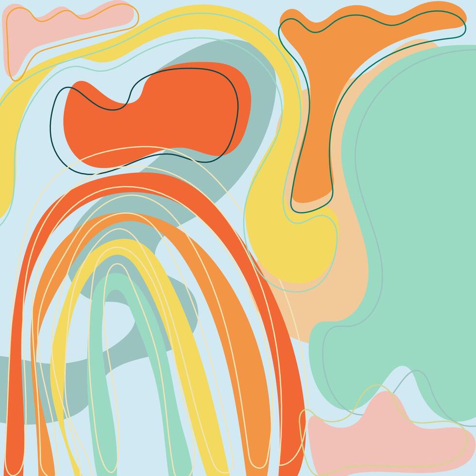 A vibrant and playful abstract composition featuring organic shapes and a rainbow arc. Perfect for modern and contemporary design projects. vector