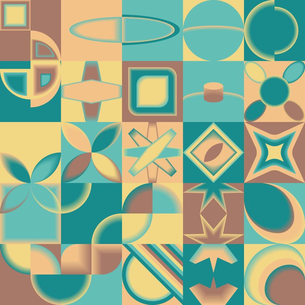 Geometric shapes in turquoise, brown, and yellow. Suitable for backgrounds, graphic design projects, prints, and modern art concepts. vector