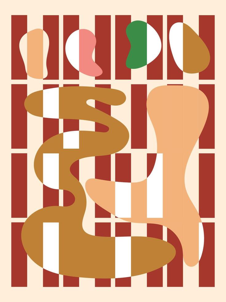 Vibrant and playful abstract composition featuring organic shapes set against a bold striped background. Perfect for modern and contemporary design projects. vector