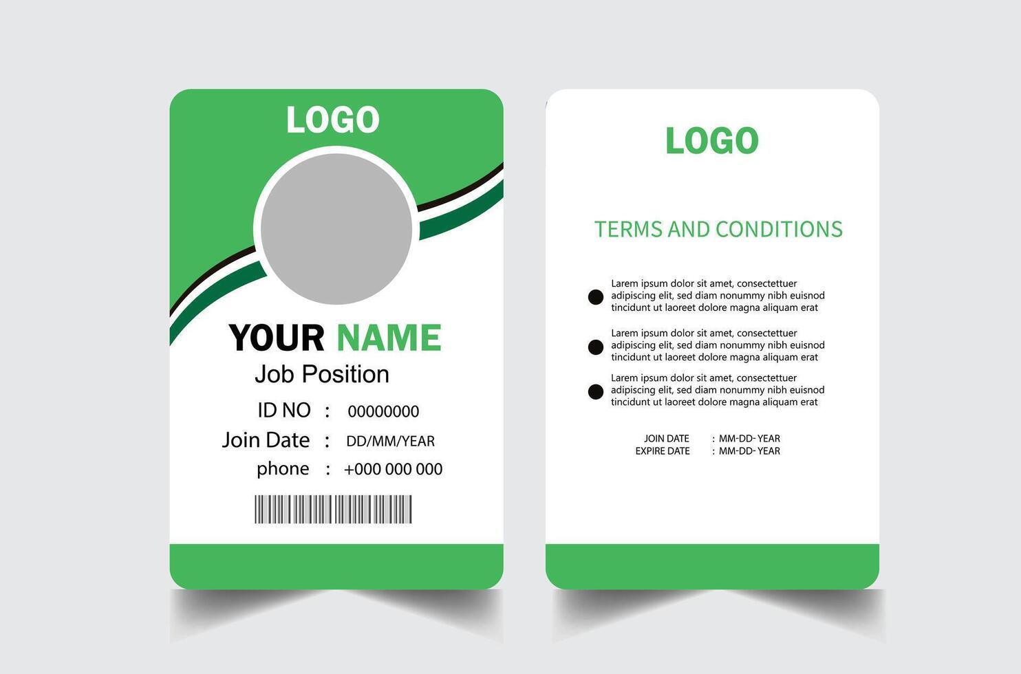 professional id card design template. Modern and clean business id card template. with green color. corporate modern business id card design template. Company employee id card template. vector
