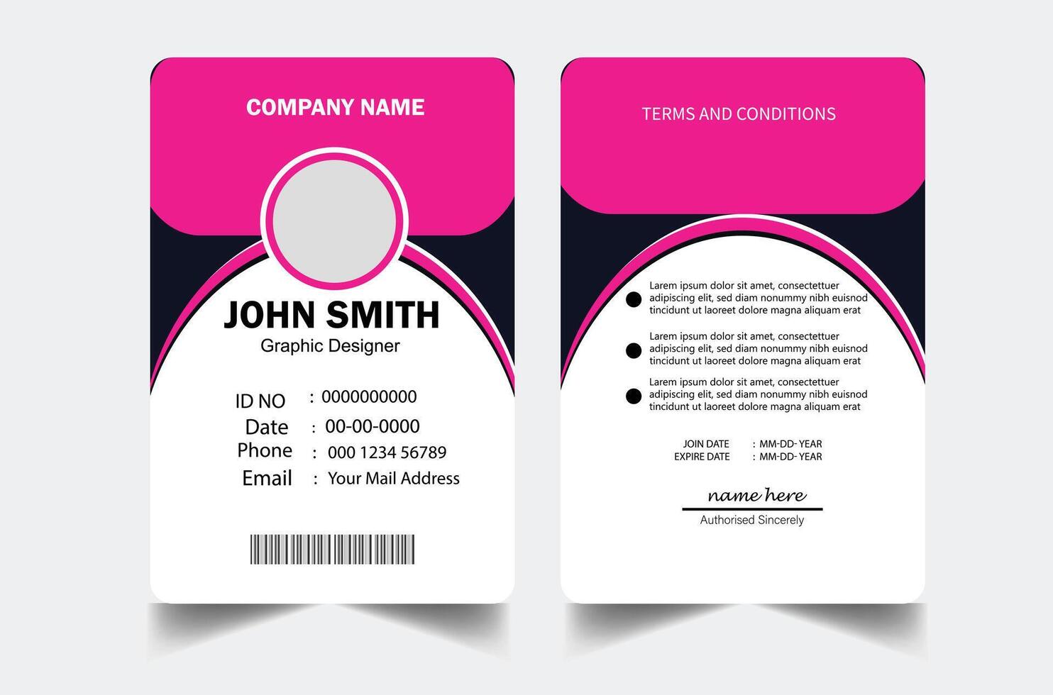 professional id card design template. Modern and clean business id card template. with red color. corporate modern business id card design template. Company employee id card template. vector