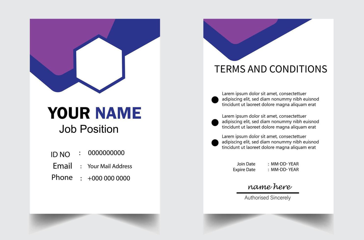 Modern and clean business id card template. professional id card design template with blue color. corporate modern business id card design template. Company employee id card template. vector