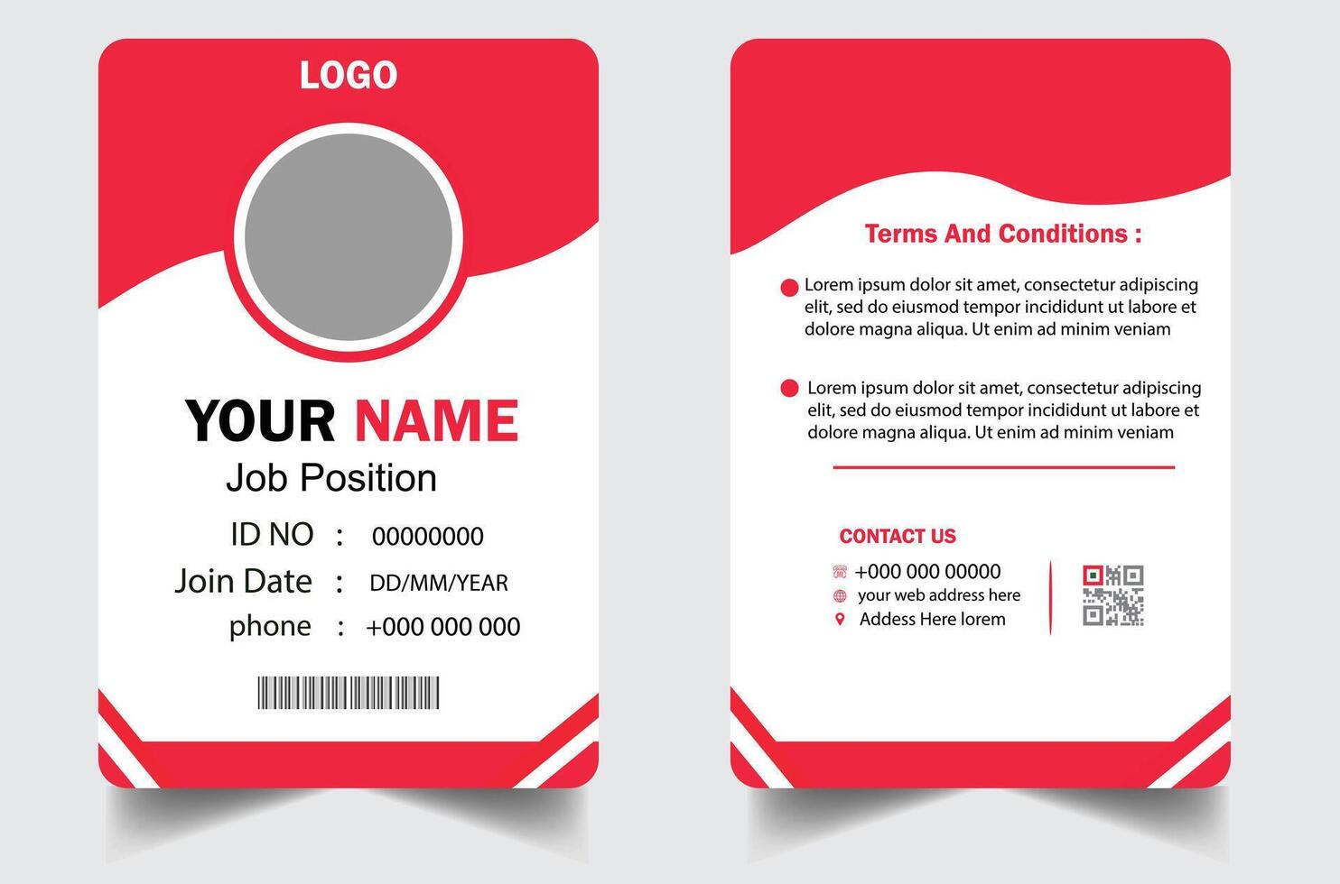 professional id card design template. Modern and clean business id card template. with red color. corporate modern business id card design template. Company employee id card template. vector