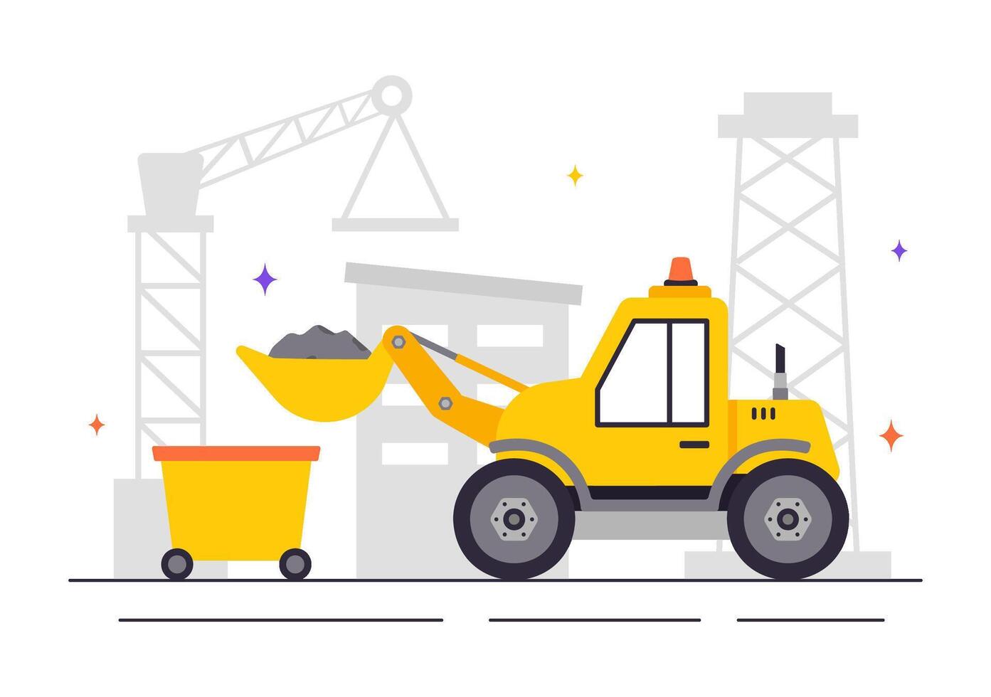Mining Industry Illustration Featuring Large Yellow Trucks in Flat Style vector