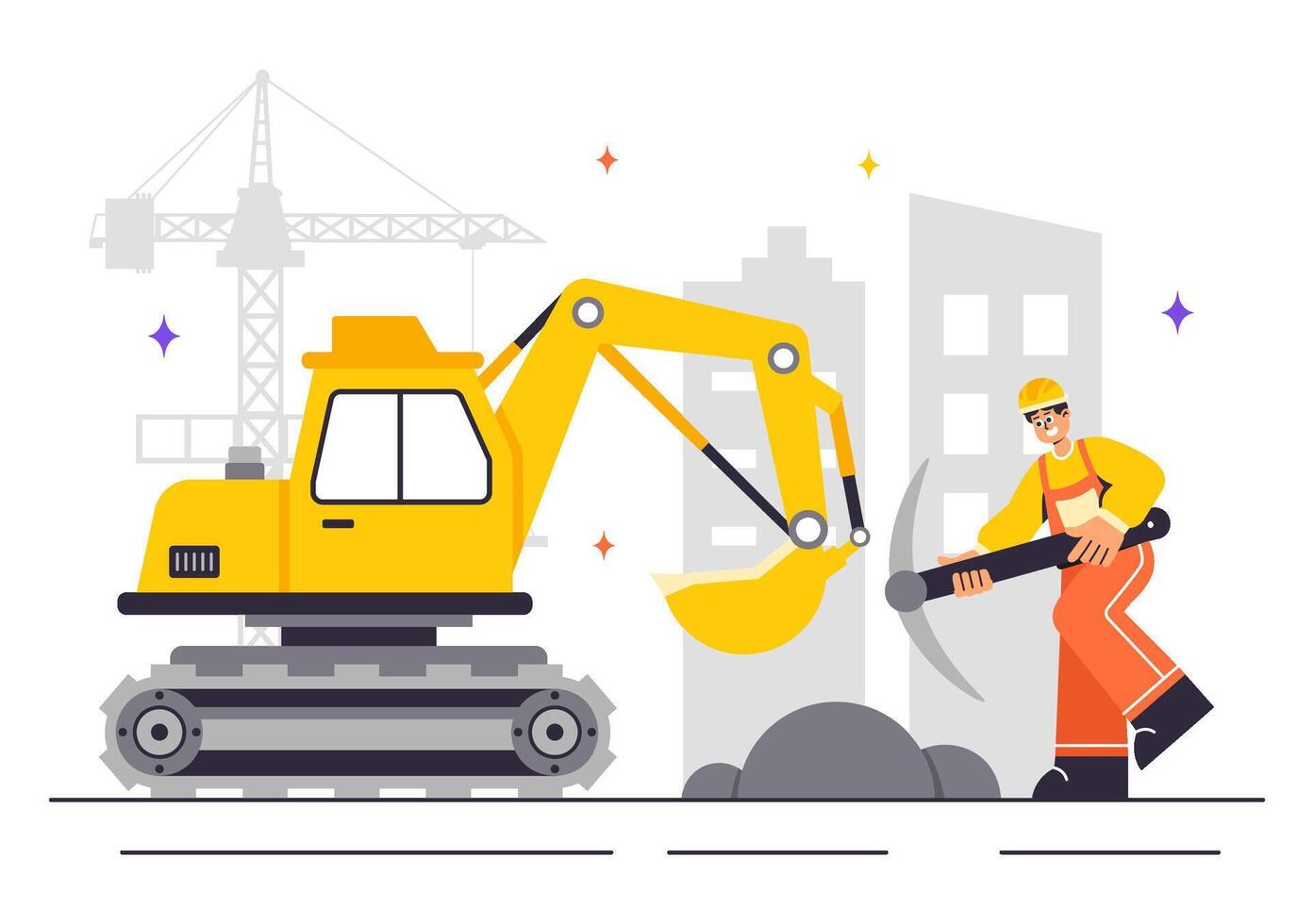 Industrial Sand Mining with Yellow Dump Trucks in a Cartoon Style vector
